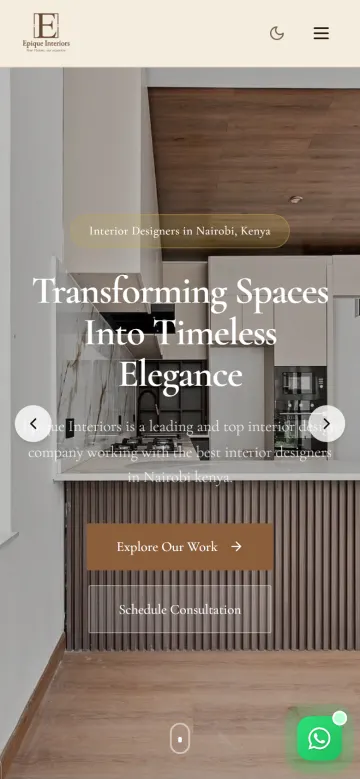 Epique Interiors homepage on a phone